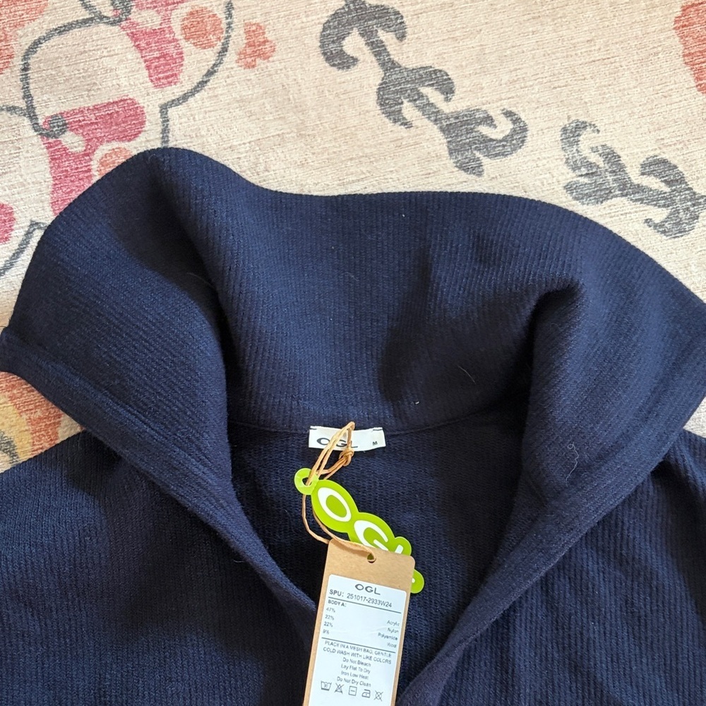 OGL Dark Navy Ribbed Collared Pullover Medium - Picture 4 of 10